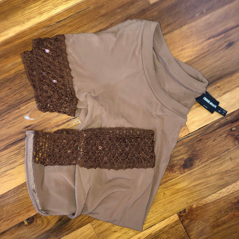 NWOT GIORGIO ARMANI BROWN CROCHET & SEQUIN TOP 4
